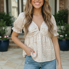 Satin Animal Print Puff Sleeve Babydoll Top