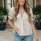 Satin Animal Print Puff Sleeve Babydoll Top