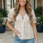 Satin Animal Print Puff Sleeve Babydoll Top