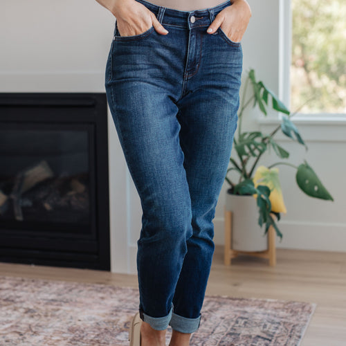 Amber Cuffed Slim Fit Dark Wash Jeans