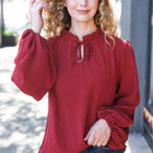 Feeling Femme Burgundy Frilled Edge V Neck Tie Top