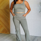 Building Habits Twill Flared Crossover Waist Pant in Dusty Olive