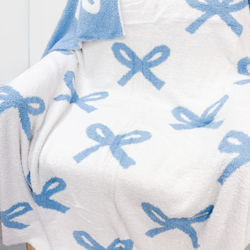 SC - Blue and Cream Bow Luxury Blanket