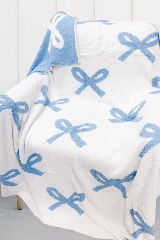 SC - Blue and Cream Bow Luxury Blanket