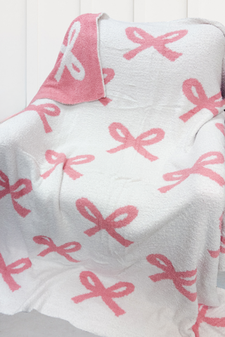 SC - Pink and Cream Bow Luxury Blanket