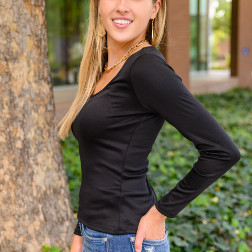 Can You Believe It Basic Long Sleeve Top In Black