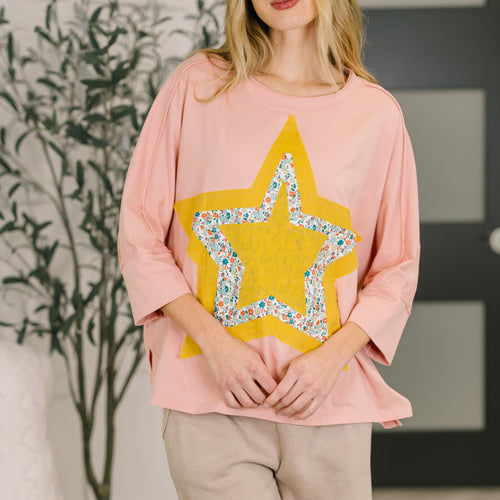 Catch a Star Mixed Print Star Patch Top