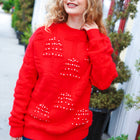 More The Merrier Red Pearl Christmas Tree Jacquard Sweater