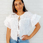 Classy As Heck Eyelet Front Tie Top in Off White