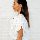 Classy As Heck Eyelet Front Tie Top in Off White