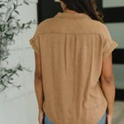 Cloud Nine to Five Button Down Blouse in Deep Camel