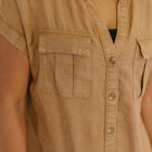 Cloud Nine to Five Button Down Blouse in Deep Camel