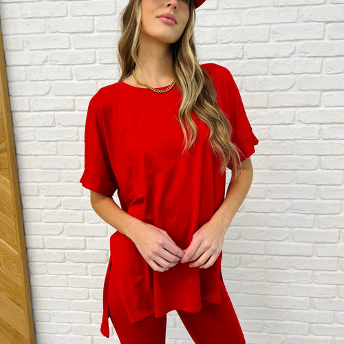 Comfy Cruising Top and Biker Shorts Set in Ruby