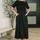 Contrast Charm Midi Black Dress
