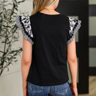 Contrast Flutter Sleeve Top in Black
