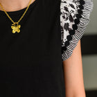 Contrast Flutter Sleeve Top in Black