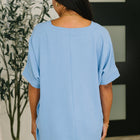 Counter Part Crinkle Woven V-Neck Top in Cornflower Blue