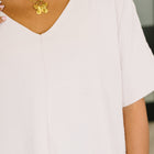 Counter Part Crinkle Woven V-Neck Top in Sand Beige