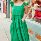 Lots To Love Kelly Green Smocked Flutter Sleeve Tiered Midi Dress