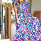 Just A Dream Navy Floral Smocked Ruffle Sleeve Maxi Dress