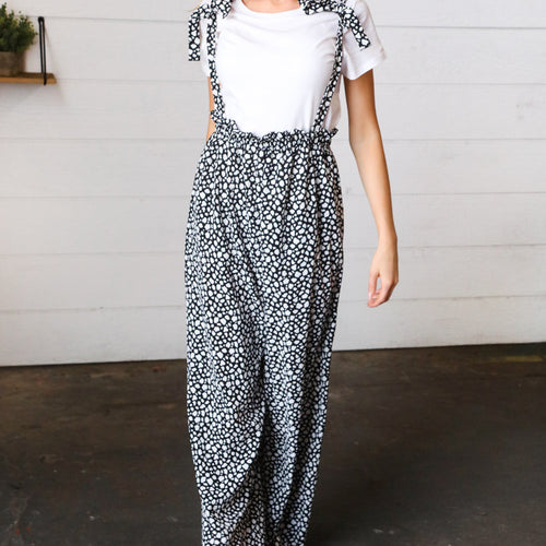 Black & White Animal Print Wide Leg  Frilled Jumpsuit