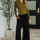 Effortless Edge Knit Henley Top in Camo Green