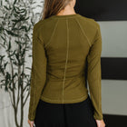 Effortless Edge Knit Henley Top in Camo Green
