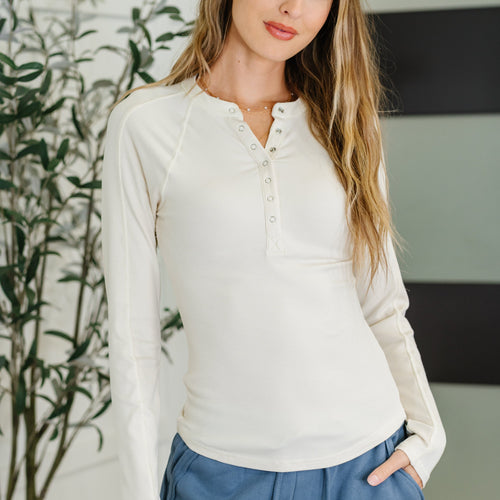 Effortless Edge Knit Henley Top in Natural