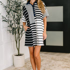 Everlasting Love Striped Collared Dress in Black and Navy