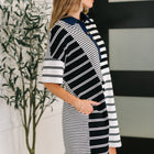 Everlasting Love Striped Collared Dress in Black and Navy