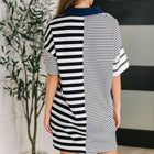 Everlasting Love Striped Collared Dress in Black and Navy