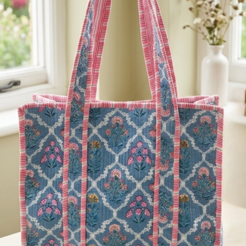 SC - ETA 7/14 - Cottagecore Blue Floral Quilted Tote Bag