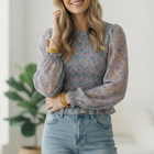 I've Got the Blues Floral Smocked Blouse