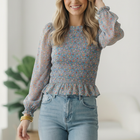 I've Got the Blues Floral Smocked Blouse