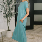 Fix You Right Up Short Sleeve Midi Dress in Dusty Teal