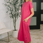 Fix You Right Up Short Sleeve Midi Dress in Hot Pink