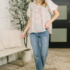 Flower Picking Notch Neck Blouse
