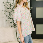 Flower Picking Notch Neck Blouse