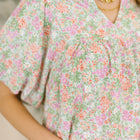 Flower Picking Notch Neck Blouse