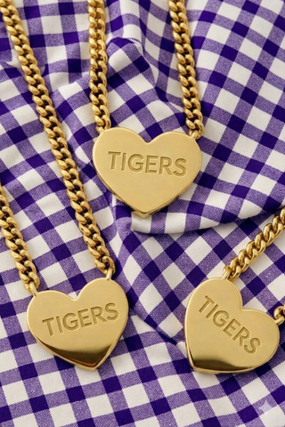 SC - Tigers Engraved Gold Heart Necklace