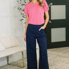 Only Pair High Waisted Wide Leg Bottoms in Navy