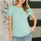 Grace & Virtue Balloon Sleeve Blouse in Mint