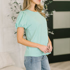 Grace & Virtue Balloon Sleeve Blouse in Mint