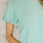 Grace & Virtue Balloon Sleeve Blouse in Mint
