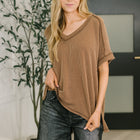 Growing Restless V-Neck Tee in Brown