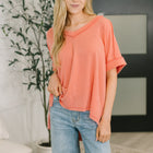Growing Restless V-Neck Tee in Coral