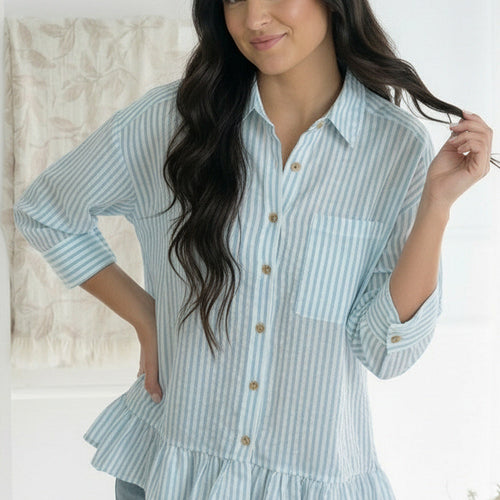 Pretty Please Blue Peplum Blouse