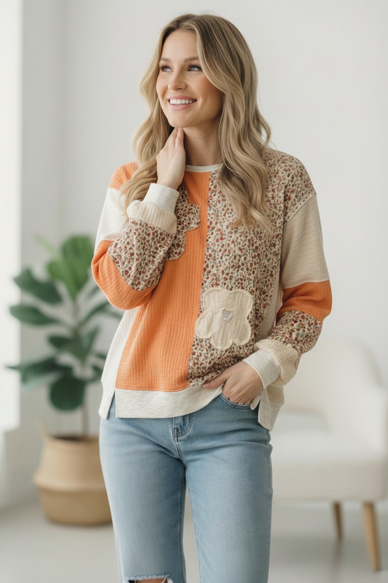 Orange Creamsicle Colorblock Pullover