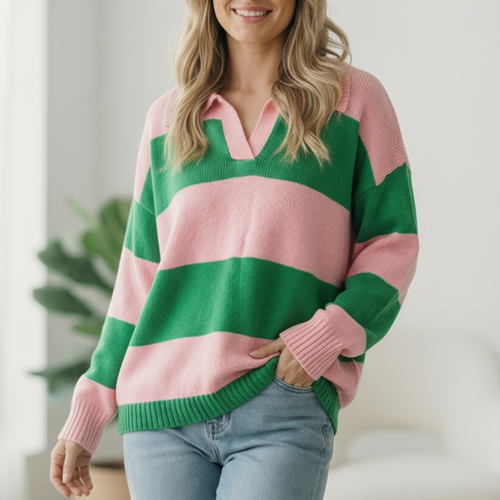 I'll Be On The Sidelines Green and Pink Sweater