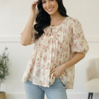 With a Rosy Glow Cream Pleated Top